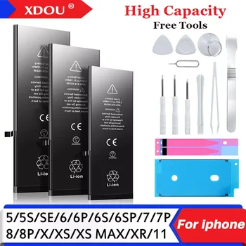 Vysoká Kapacita 0 Cyklu Batérie Pre iPhone 5 6 6S 5S 6P 6SP SE 7 8 Plus X XR XS 11 Pro Max Bateria Bezplatné Nástroje Lepiaca Páska 2022