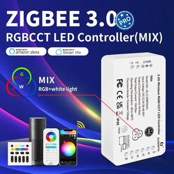 GLEDOPTO ZigBee LED Pásy Radič RGBCCT Pro Farba Biela Svetla Mix Domácke Alexa Tuya SmartThings App 2.4 G RF Diaľkové Ovládanie