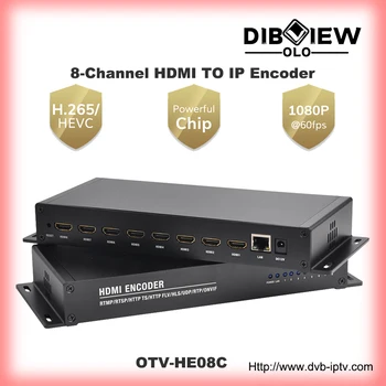 OTV-HE08C 8 kanálov SRT HDMI ProVideo Media Encoder na Ip H. 264 H. 265 IPTV MPEG4 RTSP HLS RTMPS HD Live Stream Facebook youtube