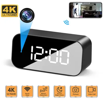 4K rozlíšením Full HD, WiFi Hodiny Fotoaparát Home Security Dohľadu Cam Nočné Videnie Pohybu Zistiť 166degree Micro digitálne hodiny Videokamera