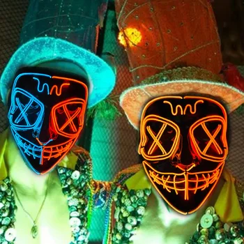 Nové Strašidelné Halloween Colplay Dekor rozsvieti Purge Maska Halloween Maškaráda Strany Maska Horor Svietiace LED Masky Žiariace v Tme
