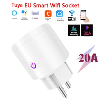 Tuya 20A Smart Wifi Plug EÚ Smart Zásuvky S Výkonom Monitering Úspory Energie Načasovanie Diaľkové Ovládanie Smart Život APP Alexa Google