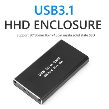 MSATA Typu-C, USB 3.1 Adaptér Pevný Disk Krytu SSD Disk Políčko Mobile HDD Prípade Mini SSD Prípade USB 3.1 až mSATA Pevného Disku Box