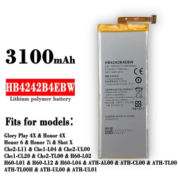 Náhradné Batérie Telefónu HB4242B4EBW Pre Huawei honor 6 H60-L01 H60-L02 H60-L11 H60-L04 česť 4X 3000mAh