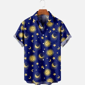 Modrá hviezdna pánske tričko 2022 lete nové luxusné high-kvalitné priedušné strečové pánske tričko ulici bežné jediného tlačidla klope top