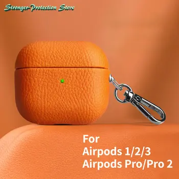 Originálne Kožené Pre AirpPods Pro 2 V Prípade AirPods 1 2 3 kryt Bluetooth Slúchadlo Príslušenstvo Liči Vzor hovädzej kože S Prackou
