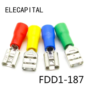 FDD1-187 Žien Izolované Elektrické Krimpovacie Terminálu pre 22-16 AWG Konektory, Kábel, Vodič 100KS/Bal FDD1.25-187 FDD