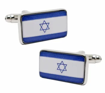 Doprava zadarmo Vlajka manžetové gombíky modrej farby Vlajky Izraela dizajn hotsale medi materiál manžetové gombíky whoelsale&retail