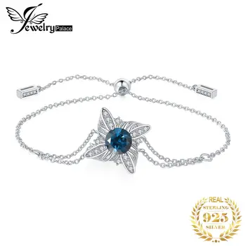 JewelryPalace Nový Príchod Luxusné veterný Mlyn 2.3 ct Skutočné London Blue Topaz 925 Sterling Silver Nastaviteľné Odkaz Náramok pre Ženy