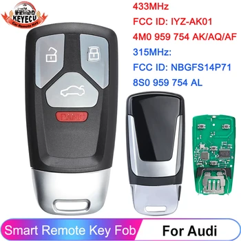 KEYECU 4 Tlačidlo Smart Remote príveskom, 433MHz 315MHz Pre Audi A3, TT R8 2016 2017 2018 2019 NBGFS14P71 4M0959754AK