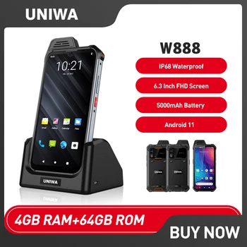 UNIWA W888 Vodotesný IP68 Smartphone, Walkie Talkie PTT 4G Mobilných telefónov 5000mAh 4 GB 64 GB Andriod 11 6.3 palcový NFC Mobil