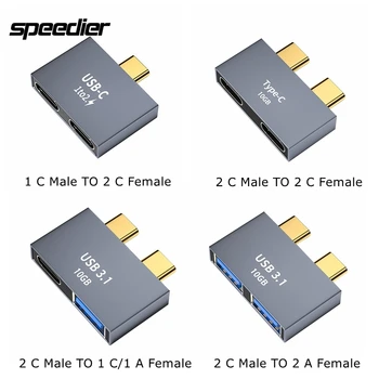 Dual Typ C pre Dvojitý USB-C 2 x Port USB Adaptér Samec/Samica USB 3.1 Typ-Typ C-A TB3 Údaje Plnenie Splitter Hub Converter 10GB