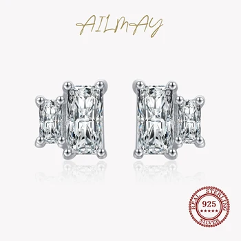 Ailmay Čistý 925 Sterling Silver Luxusné Obdĺžnik Jasné, Zirkón Stud Náušnice Pre Ženy Móda Jemné Šperky, Zásnubné Dary