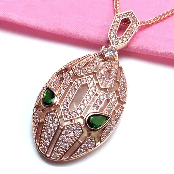 585 fialová pozlátené 14 karátové ružové zlato vykladané emerald crystal kúzlo náhrdelník prehnané klasické strany šperky pre ženy