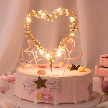 1PC Srdce Tvar LED Osvetlenie Pearl Tortu Mulčovače Baby Happy Birthday Svadobné Koláčiky Strany Tortu Blikajúce Zdobenie Nástroj 2022