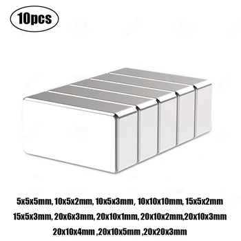 10pcs Dĺžka 5/10/15/20 mm Neodýmu N35 Magnet NdFeB Blok Super Silné Silné Permanentné Magnetické Imanes 10x5x2mm 20x10x2mm