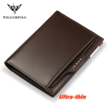 WILLIAMPOLO Full-Zrna kožené Krátke Peňaženka Pre Mužov Módne Kreditnej Karty Držiteľ Mince Peňaženky Business Ultra-tenké Cowhide P220