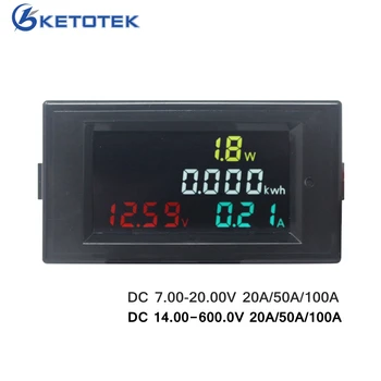 DC Voltmeter Ammeter Wattmeter Napätie Prúd Watt Active Power Meter Volt Amp Detektor Tester 7-20V 14-600V 20A/50A/100A