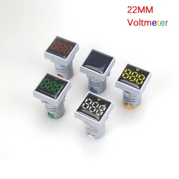 22 mm Mini Square Voltmeter AC 60-500V Ochranný Film Digitálneho Displeja LED Napätie Meter Pilotné Svetlo signalizačná kontrolka Indikátor