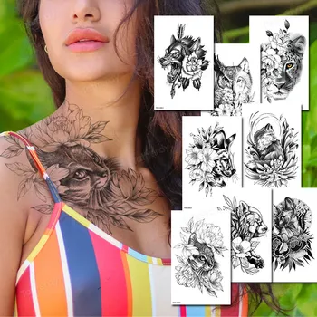 Nepremokavé Dočasné Tetovanie Nálepky New Black Zvierat Eagle Leopard Motýľ Kvet Arm Tattoo Nálepky Telo Make-Up Odtlačkový Vody