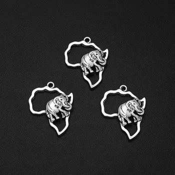 5 ks/Veľa 24x30mm Starožitné Strieborné Pozlátené Afrika Mapa Kovové Prívesky Slon Prívesky Pre Diy Šperkov Dodávky Príslušenstvo