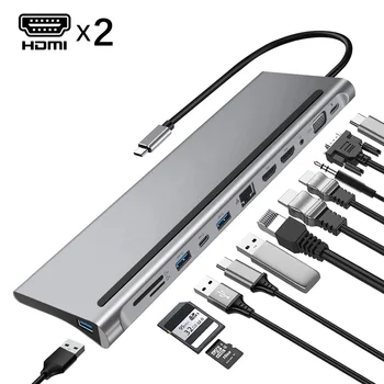 Typ C HUB 12 v 1 Thunderbolt 3 Hub s USB C Data Port, 100W PD, 4K HDMI 1080P VGA , USB-C Ethernet,3 USB 3.0/2.0,Audio/Mic