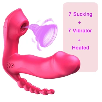 3 V 1 Bezdrôtový Nohavičky Sania Vibrátor Nositeľné G Mieste Stimulátor Klitorisu Kúrenie Pošvy Análny Orgazmus Dildo Sexuálne Hračky pre Ženy