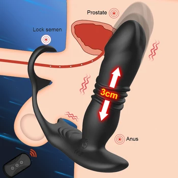 Teleskopická Análny Vibrátor Masáž Prostaty Zadok Plug Stimulátor Prostaty Oneskorenie Ejakulácie Penis Krúžok Dilda Sexuálne Hračky pre Mužov Gay
