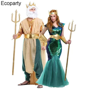 Sexy Deluxe Pár Ženy Muži Neptún Poseidon Morská Víla Princezná Šaty Cosplay Kostým Party Pláž, Kúpanie Nosenie Morská Víla Šaty 30