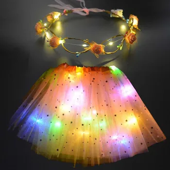 Rozsvieti sa Rozsvieti LED Dievča Deti, Ženy Star Tutu Sukne Kostým Party Balet Kvet Koruny Veniec hlavový most Vianoce