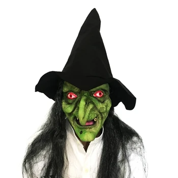 Strašidelné Halloween Čarodejnice Maska s klobúk Dlhé Vlasy Parochňa Cosplay hag Kúzelníčka Pokrývky hlavy Kostým, Rekvizity