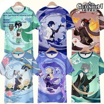 Genshin Vplyv 3D Tlač T-Shirts Anime Hry Kawaii Dievčatá Streetwear Venti Xiao Raiden Shogun Hutao Muži Ženy Nadrozmerné T Tričko
