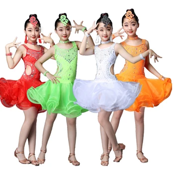 Strapce Dievčatá Sála latinské Tanečné Oblečenie Deti Salsa Výkon Kostýmy súťaže Dievčat krasokorčuľovanie Šaty Rave Oblečenie