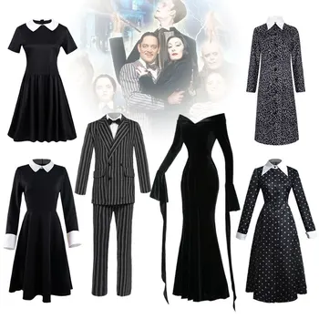 Streda Addams Cosplay Kostým Addams Šaty pre Dospelých Žien Vintage Čierna Gotický Rodiny Oblečenie Halloween Party hranie Rolí