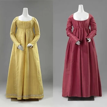 17. ríše pás šaty Regency era Šaty Jane Austen Vintage Šaty Vysokej Pása Tea Party šaty šaty žlté a červené šaty