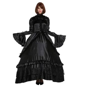 Sissy dievča uzamykateľné gothic Lolita punk saténové šaty pseudo víla veľké rukáv kostým