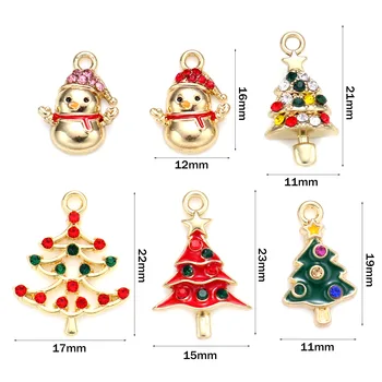 5 Ks Prívesky Vianočný Stromček, Zlatá Farba Smalt Kúzlo S Red & Green Drahokamu DIY Vianočné Šperky, Darčeky Pre Ženy