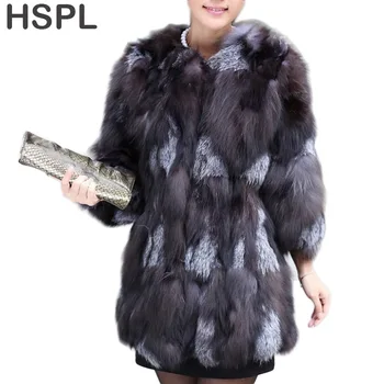 HSPL Líška Srsť Srsť Dlhá Luxusné Prírodné kožuchy Hrubé Prírodné Fox Coats Krátky Rukáv Pravé Kožušiny Zimná Bunda Ženy