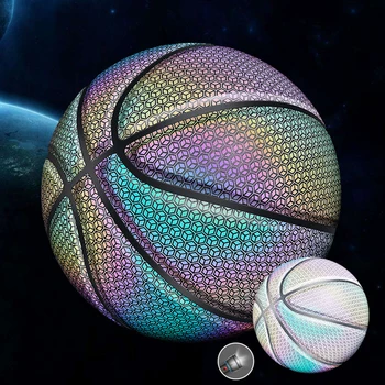 Farebné Reflexné Basketbalovú Loptu Faux PU Kožené Basketbal Holografické Strana Domov Vonkajšie Dekorácie Dieťa Noc Hry