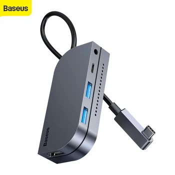 Baseus 6-v-1Multi Typ-C HUB Converter 60W USB3.0 PD Rýchle Nabíjanie 2.5 mm 6 Porty ROZBOČOVAČ USB na Počítači pre Mobilný Telefón