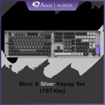 Akko Black&Silver Keycap Nastaviť 197-Key ASA Profil Plný Keycaps PBT Dvakrát strieľal na Mechanické Klávesy so Zberom Box