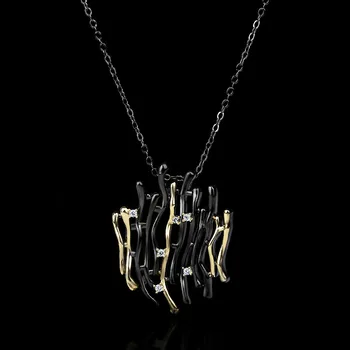 925 Silver Black Gold Náhrdelníky pre Ženy, Luxusné Dve Tón Duté Prívesok Náhrdelník Sveter Reťaze Choker Taliansko Šperky