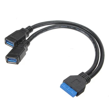 USB 3.0 základná Doska Kábel Adaptéra 20 Pin Hlavičky Previesť na Dve študentky typ Viesť pre DIY Herné PC 25 cm