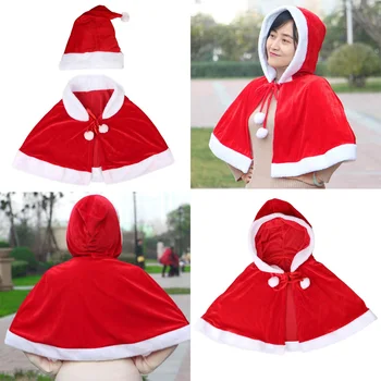 Zimné Red Velvet Cape Plášť Vianočné Ženy Dievča Šatkou Strany, Kostýmy, Šaty, Dekorácie Santa Claus Kostým