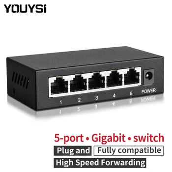 Youysi 1000M YYS-1005G 8 Portov Vysokej Rýchlosti Mini Sieťový Prepínač RJ45 1000Mbps Fast Ethernet Siete Switcher