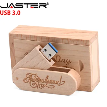 JASTER USB 3.0 LOGO Prispôsobené otočná Drevená USB Flash Disk kl ' úč Memory Stick pero disk 4 GB 16 GB 32 GB, 64 GB doprava zadarmo