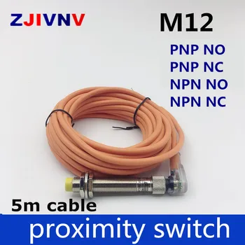 M12 typ konektora indukčného snímača PNP NPN NO/NC blízkosti spínač DC 3 /4 vodiče, 5m kábel, uhol konektor s led indikátor