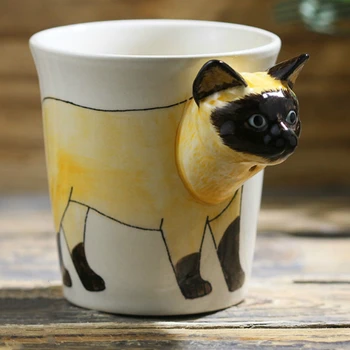 200 ML ručne maľované zvierat šálku kávy Tvorivé Siamské mačky keramický pohár Cartoon darček káva hrnček Office vodné sklo Strany dary