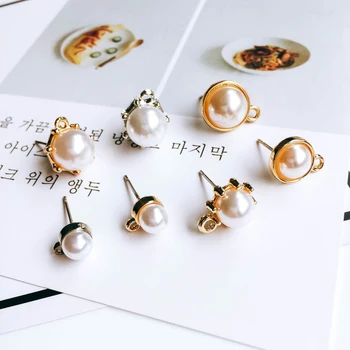 Biela K Pozlátené Pearl Stud Náušnice Šperky Komponent Ucho Drop Charms Ručné Diy Materiál 10pcs
