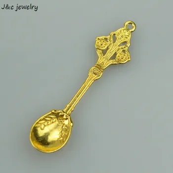 6 ks doprava zadarmo Zlatá farba charms diy kovové Lyžice prívesok na náhrdelník&náramky šperky, takže 62*15 mm 33123A